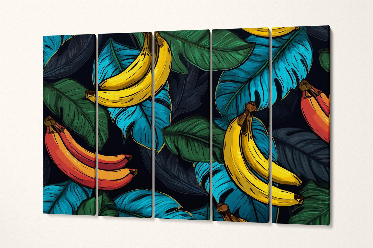 Tropical Banana Bliss - Vibrant Wall Art Home Decor Eco Leather Print 5 Panels