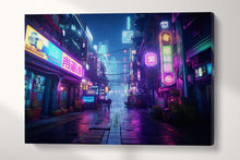 Charger l&#39;image dans la galerie, Urban Neon: A Cyberpunk Metropolis Canvas Wall Art Eco Leather Print 3 Pieces