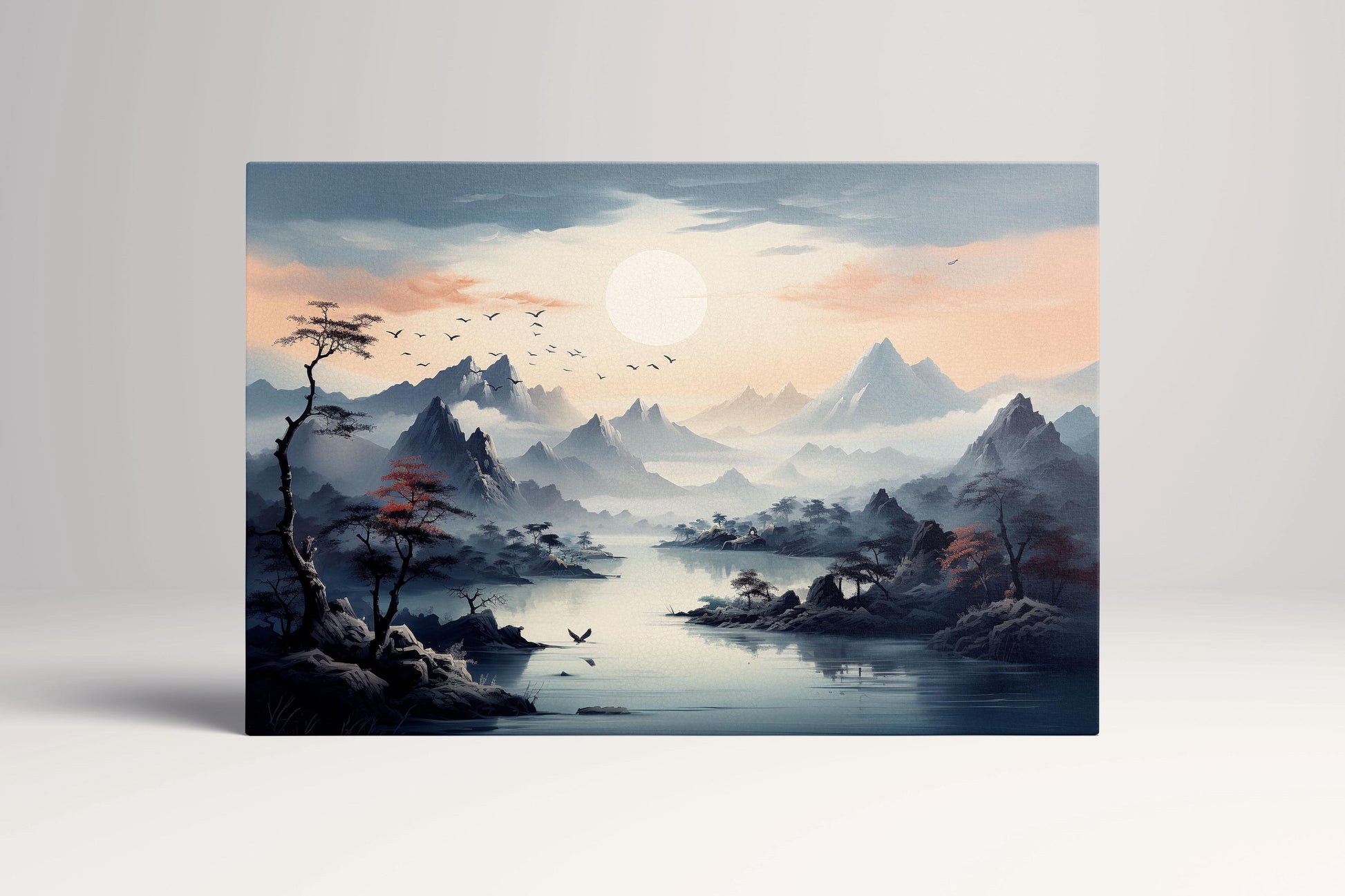 Whispers of Dawn: The Awakening of Nature Mountain Landscape Wall Decor Eco Leather Print
