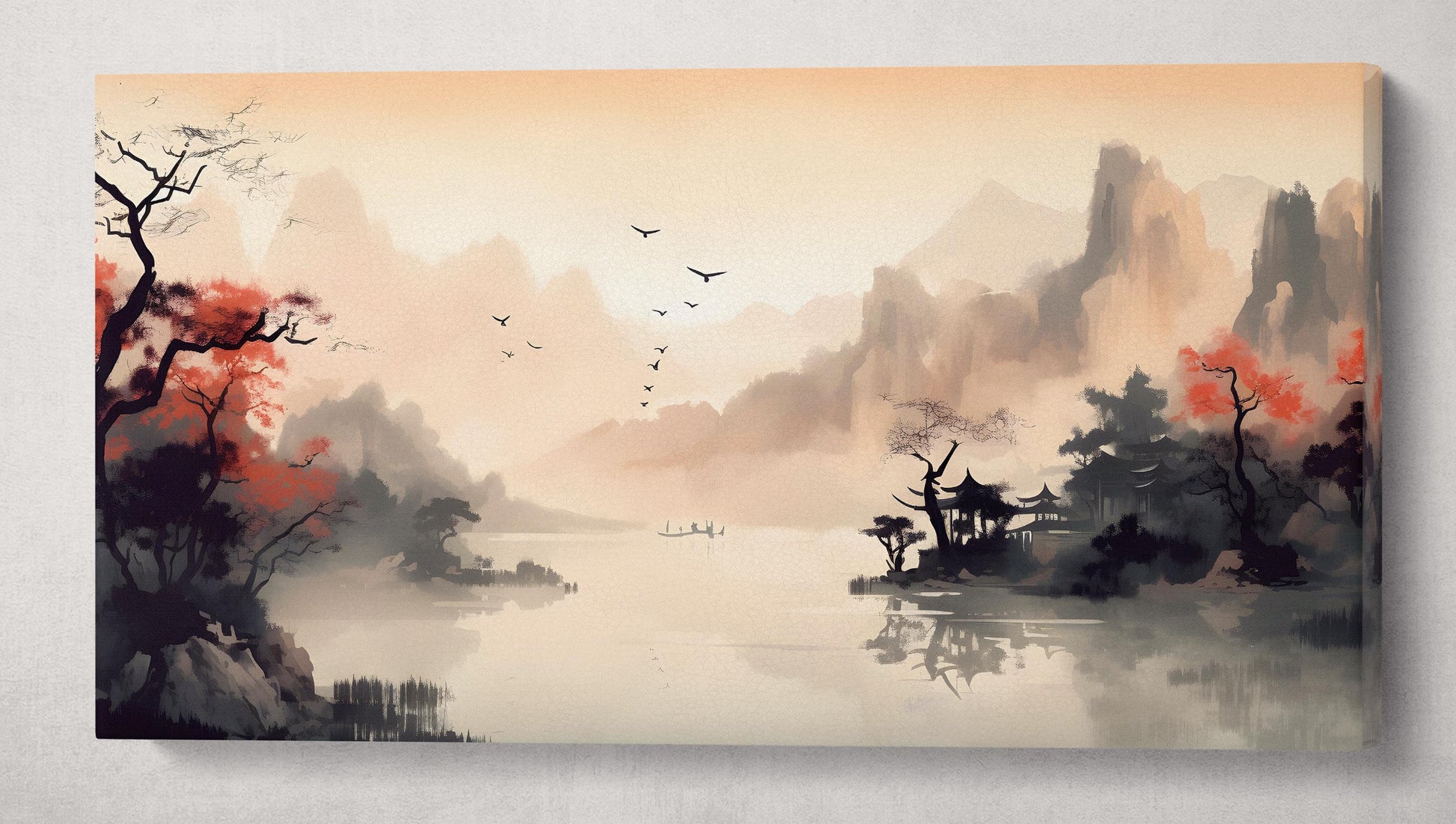 Silent Dawn over Misty Waters Wall Art Home Decor Framed Canvas Eco Leather Print Single Panel