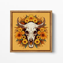 Charger l&#39;image dans la galerie, Skull with Sunflowers Canvas Wall Art, Rustic Farmhouse Decor Wall Art Framed Canvas Eco Leather Print Wood Frame