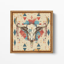 Charger l&#39;image dans la galerie, Tribal Bull Skull with Geometric Patterns - Eco Leather Canvas Wall Art Framed Canvas Print Wood Frame