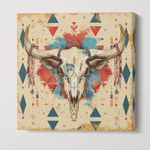 Charger l&#39;image dans la galerie, Tribal Bull Skull with Geometric Patterns - Eco Leather Canvas Wall Art Framed Canvas Print