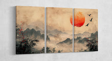 Load image into Gallery viewer, Radiant Horizon Mountain Sunrise Asian Wall Art Home Decor Framed Canvas Print 3 Panels