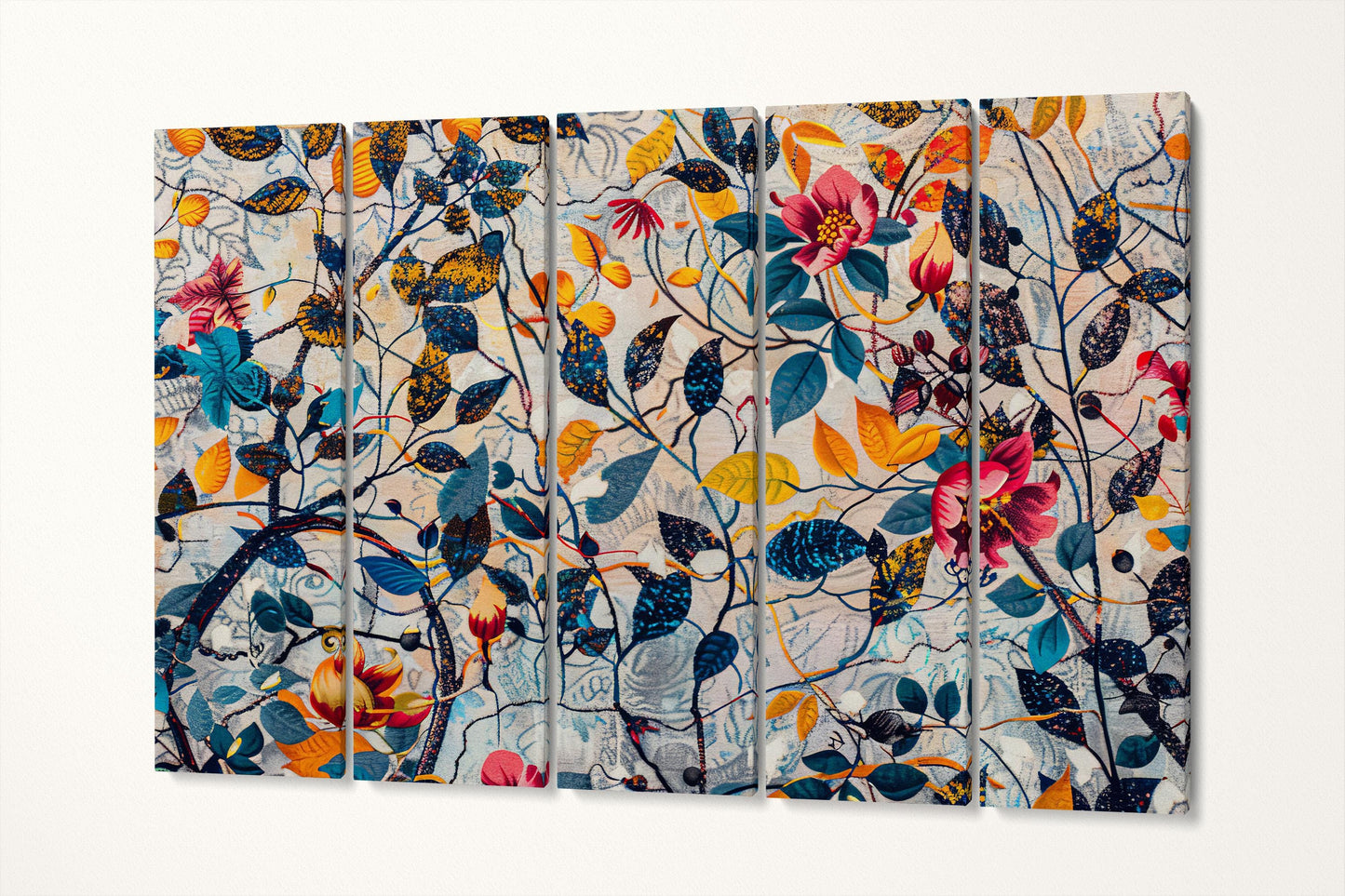 Whispers of Nature: Blossoms in Full Bloom Wall Decor Eco Leather Print 5 Panels