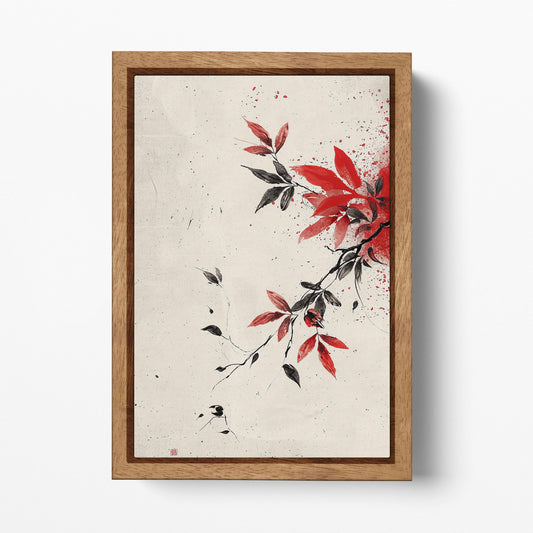 Ink Branches: Minimalist Chinese Brush Art Eco Leather Canvas Wall Decor Print Wood Frame