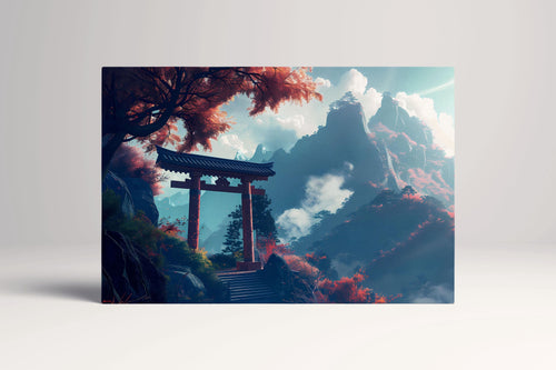 Gateway to the Sacred Peaks: Autumn's Embrace on the Mountain Trail Canvas Home Art Wall Decor Eco Leather Print