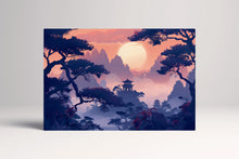 Load image into Gallery viewer, Mystical Pagoda at Dusk – Dreamlike Landscape Chinese Shan Shui Canvas Home Art Wall Decor Eco Leather Print