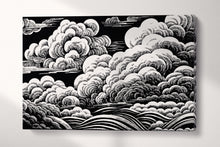 Load image into Gallery viewer, Hand-Sketched Black and White Clouds Japanese Style Eco Leather Wall Art Canvas Print Single Panel