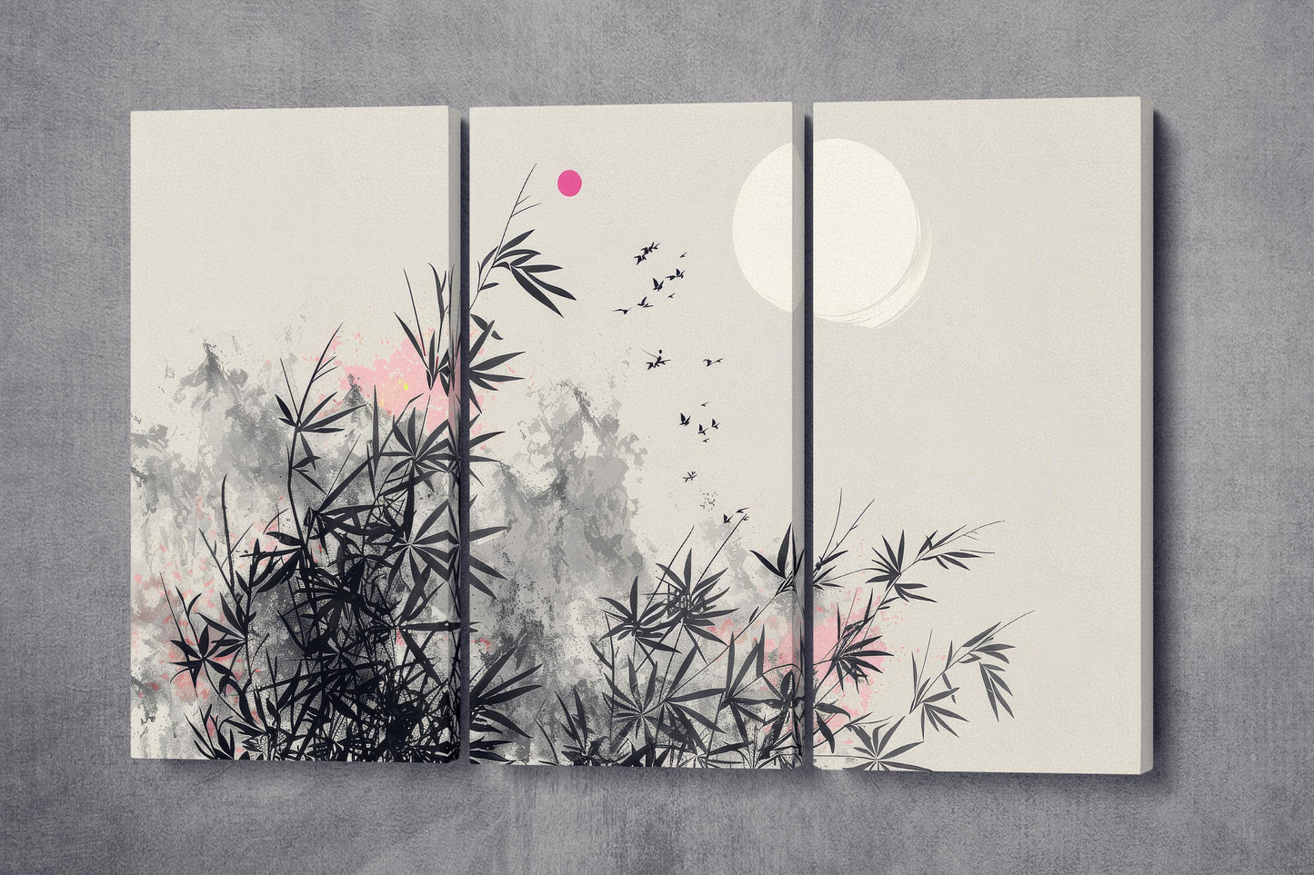 Zen Bamboo Breeze - Chinese Art Inspired Wall Decor Eco Leather Print 3 Panels