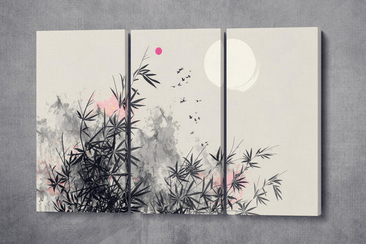 Zen Bamboo Breeze - Chinese Art Inspired Wall Decor Eco Leather Print 3 Panels