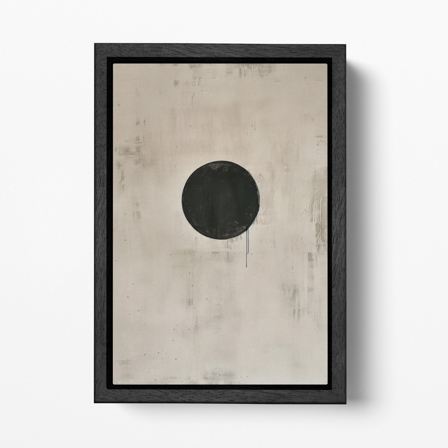 Void in Focus: Abstract Minimalist Black Circle - Contemporary Wall Art Eco Leather Canvas Wall Decor Print Black Frame