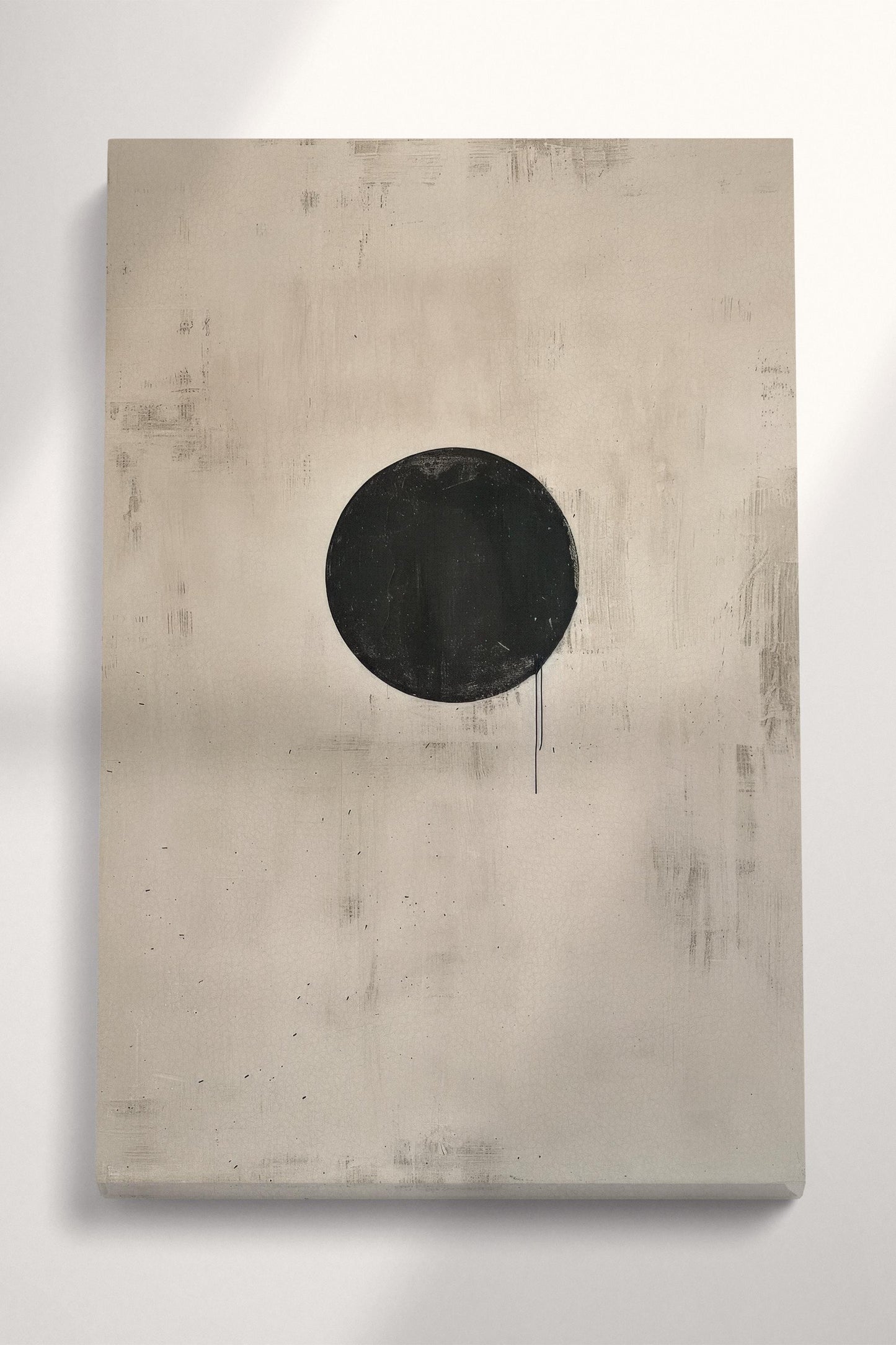 Void in Focus: Abstract Minimalist Black Circle - Contemporary Wall Art Eco Leather Canvas Wall Decor Print 3D