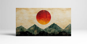 Abstract Japanese Landscape with Red Sun Wall Art Home Decor Framed Canvas Eco Leather Print Single
