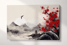 Charger l&#39;image dans la galerie, Energy in the Red Blossom Mountains - Asian Zen Wall Art Home Decor Eco Leather Print Single Panel