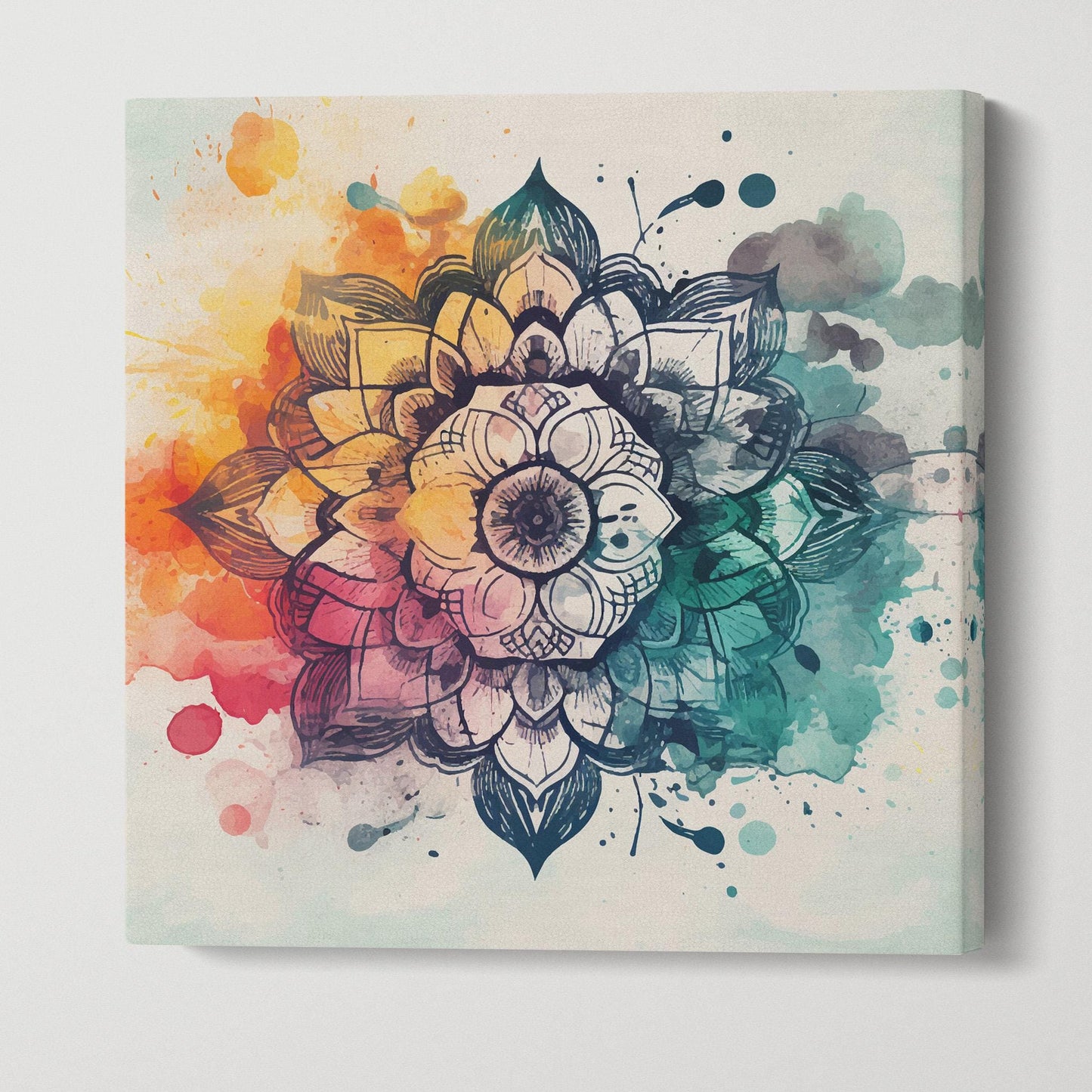 Mandala Bloom Watercolor Wall Art Canvas Eco Leather Print