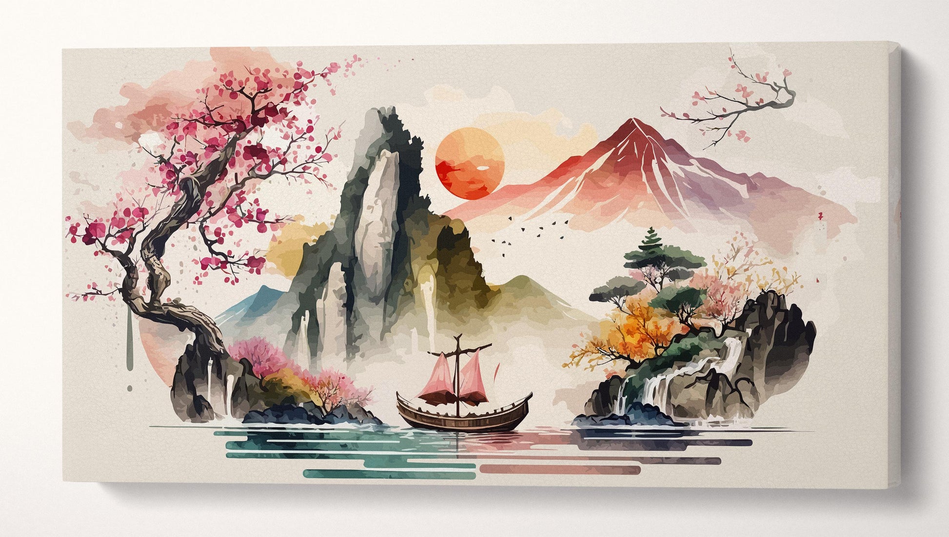 Ember Voyage: The Journey of the Junk Asian Wall Art Home Decor Framed Eco Leather Canvas Print Single Panel