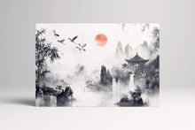 Laden Sie das Bild in den Galerie-Viewer, Cranes in Flight: Chinese Black and White Ink Landscape Wall Decor Eco Leather Print