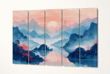 Charger l&#39;image dans la galerie, Misty Sunrise Mountain Pastel Tones Wall Decor Eco Leather Print 5 Panels