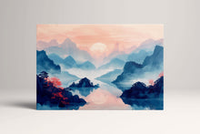 Charger l&#39;image dans la galerie, Misty Sunrise Mountain Pastel Tones Wall Decor Eco Leather Print