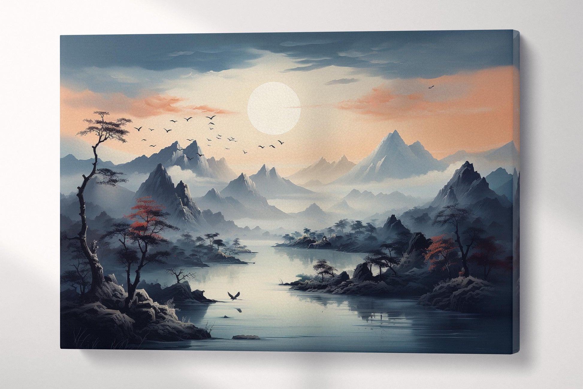 Whispers of Dawn: The Awakening of Nature Mountain Landscape Wall Decor Eco Leather Print Single Panel