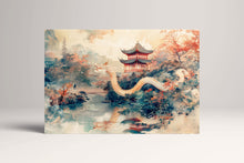 Charger l&#39;image dans la galerie, Majestic Dragon in Chinese Pagoda Landscape Wall Art Home Decor Eco Leather Print