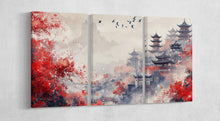 Charger l&#39;image dans la galerie, Whispers of Autumn in the Hidden Pagodas Wall Art Home Decor Framed Canvas Eco Leather Print 3 Panels