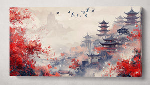 Whispers of Autumn in the Hidden Pagodas Wall Art Home Decor Framed Canvas Eco Leather Print Single Panel