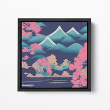 Charger l&#39;image dans la galerie, Moonlit Sakura Peaks of Japan Wall Art Canvas Eco Leather Print Black Frame