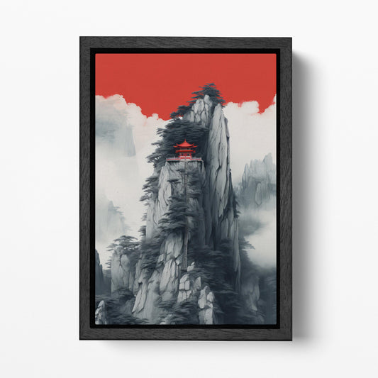 A Temple Above the Clouds Wall Art Eco Leather Canvas Wall Decor Print Black Frame