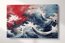 Load image into Gallery viewer, Red &amp; Blue Waves Dynamic Japanese-Inspired Ocean Home Art Wall Decor Eco Leather Print Single Panel