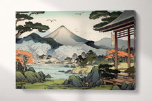 Load image into Gallery viewer, Zen Serenity Japanese Temple &amp; Mountain Scene Canvas Home Art Wall Decor Eco Leather Print Single Panel
