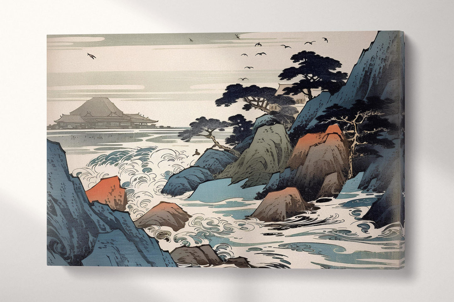 Whispers of the Sea: Ukiyo-e Inspired Japanese Art Canvas Wall Decor Eco Leather Print Single Panel