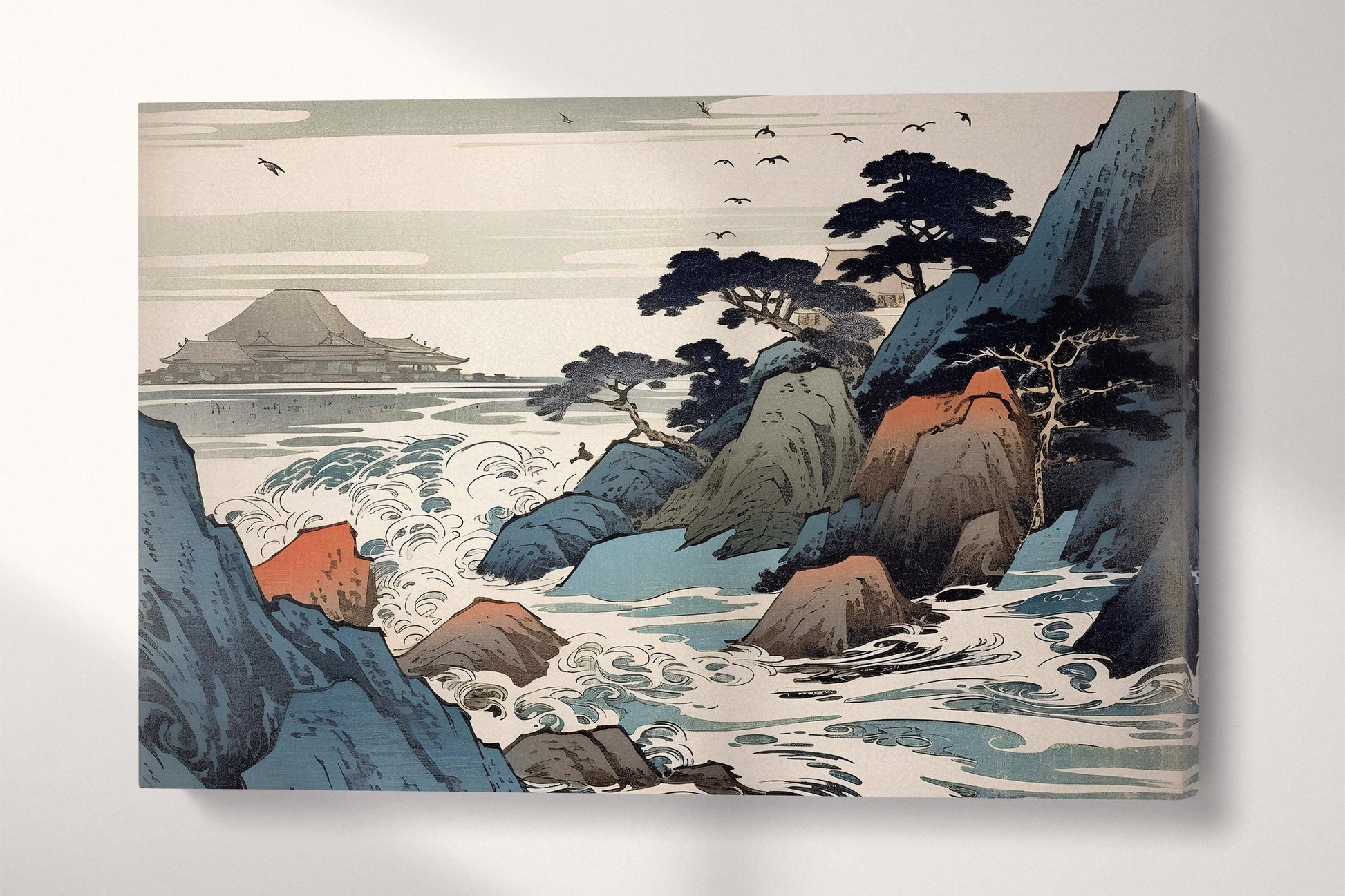 Whispers of the Sea: Ukiyo-e Inspired Japanese Art Canvas Wall Decor Eco Leather Print Single Panel
