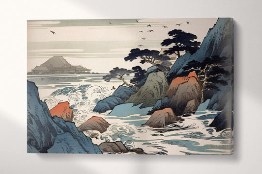 Whispers of the Sea: Ukiyo-e Inspired Japanese Art Canvas Wall Decor Eco Leather Print Single Panel