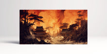 Load image into Gallery viewer, Flames of Eternity Japanese Temple Under Fiery Skies Framed Art Print Wall Decor on Eco Leather Canvas