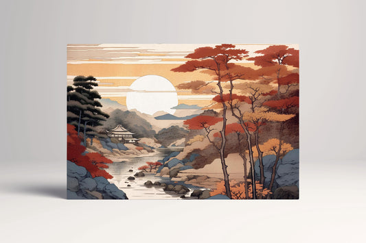 Ukiyo-e Style Autumn Landscape Japanese Nature Eco Leather Wall Art Canvas Print
