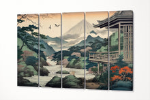 Charger l&#39;image dans la galerie, Majestic Japanese Nature in Ukiyo-e Style Japanese Nature Eco Leather Wall Art Canvas Print 5 Panels