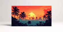 Charger l&#39;image dans la galerie, Honolulu Hawaii City Sunset Bold Skyline and Palm Silhouettes Canvas Print Wall Decor Eco Leather Canvas Print