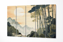 Load image into Gallery viewer, Ukiyo-e Style Bamboo Forest at Sunrise Asian Wall Art Scene Eco Leather Home Decor Canvas Print 5 Panels