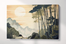 Load image into Gallery viewer, Ukiyo-e Style Bamboo Forest at Sunrise Asian Wall Art Scene Eco Leather Home Decor Canvas Print Single Panel