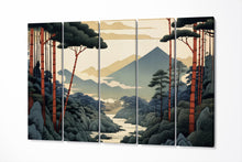 Load image into Gallery viewer, Ukiyo-e Japanese Mountain Red Pine Trees Landscape Eco Leather Wall Art Canvas Print 5 Panels