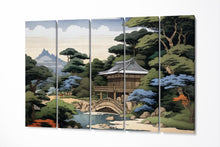 Charger l&#39;image dans la galerie, Japanese Zen Garden &amp; Temple Ukiyo-e Inspired Wall Art Eco Leather Home Decor Canvas Print 5 Panels