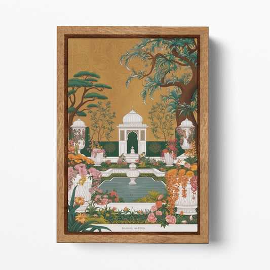 Mughal Garden Myth Majestic Floral Oasis Wall Art Eco Leather Canvas Wall Decor Print Wood Frame