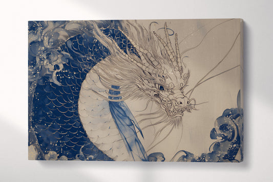 Legendary Dragon in Clouds Traditional Japanese Art Canvas Home Art Wall Decor Eco Leather Print Single Panel