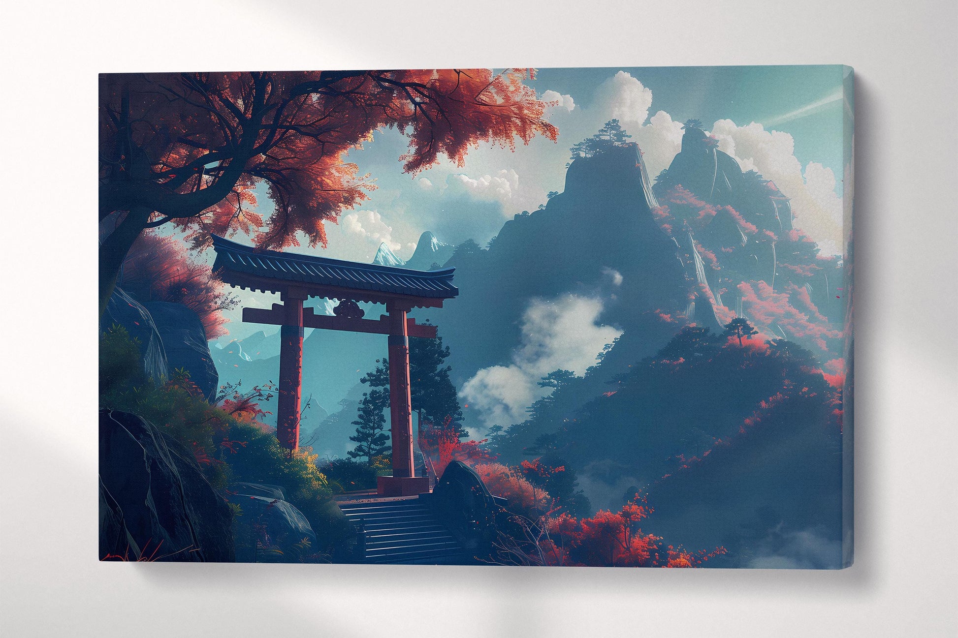 Gateway to the Sacred Peaks: Autumn's Embrace on the Mountain Trail Canvas Home Art Wall Decor Eco Leather Print Single Panel