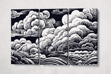Load image into Gallery viewer, Hand-Sketched Black and White Clouds Japanese Style Eco Leather Wall Art Canvas Print 3 Panels