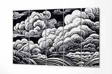 Load image into Gallery viewer, Hand-Sketched Black and White Clouds Japanese Style Eco Leather Wall Art Canvas Print 5 Panels