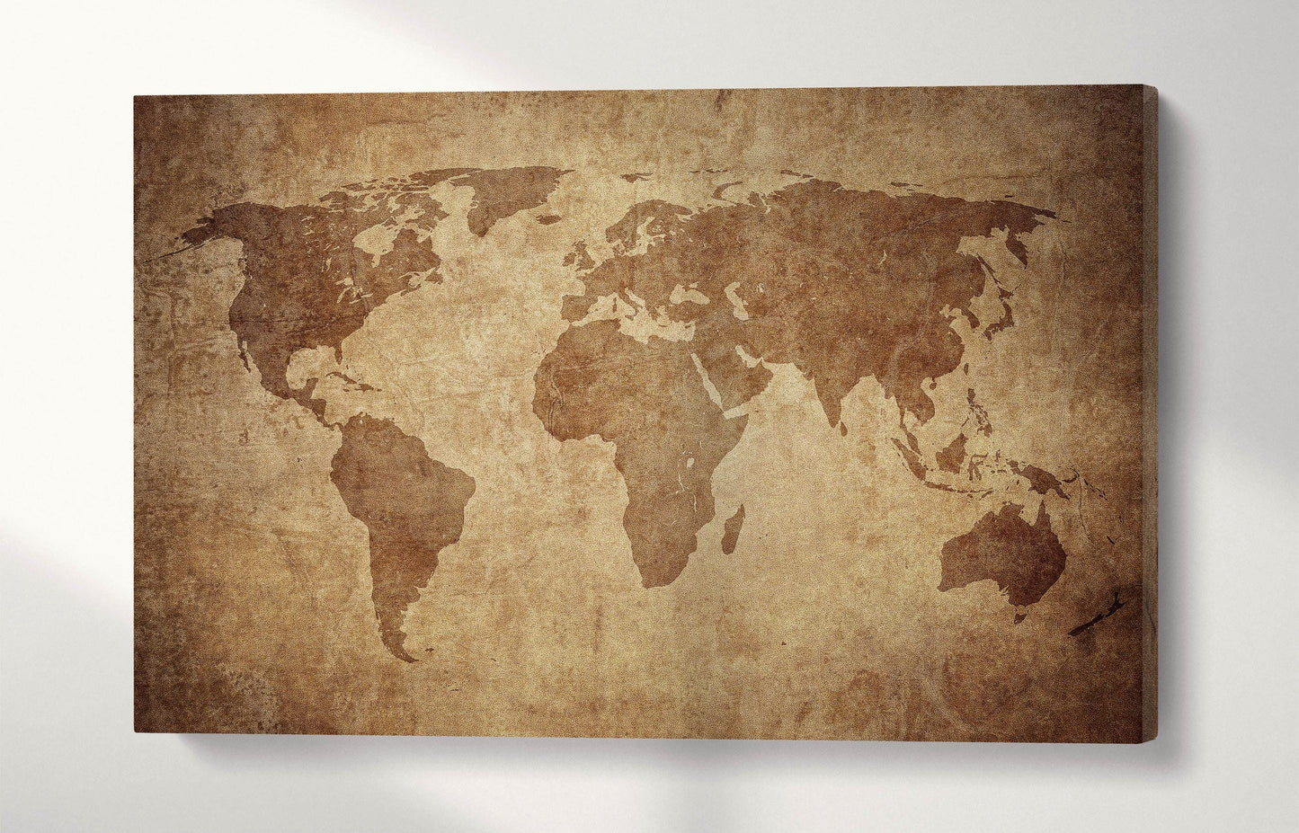 Large Brown Grunge World Map Framed Canvas Leather Print