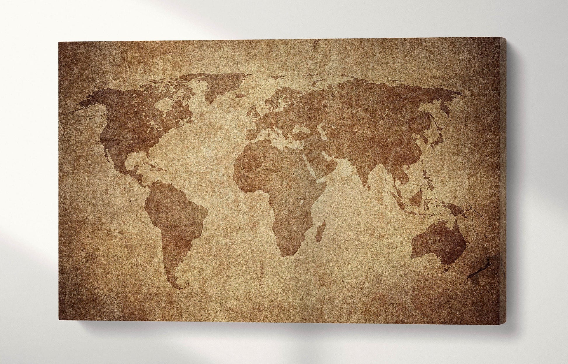 Large Brown Grunge World Map Framed Canvas Leather Print